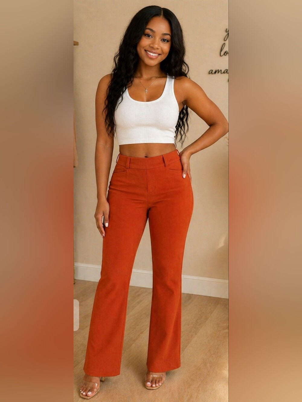 High-Rise Rust Orange Flare Pants